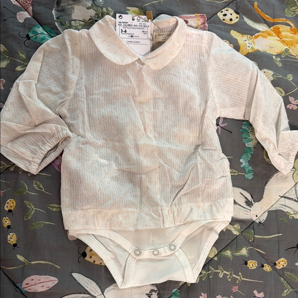 Mango Cream Baby Bodysuit with Peter Pan Collar